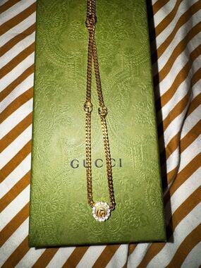 Gucci Gold-Tone Interlocking G Necklace with Crystal Halo